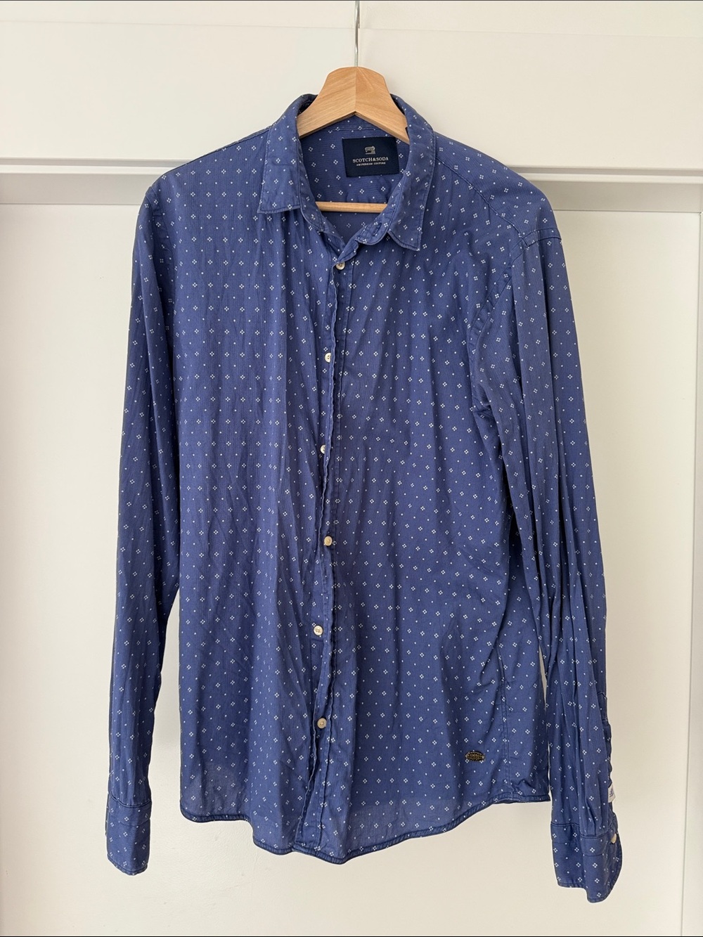 Scotch & Soda Navy Blue Printed Button-Down Shirt